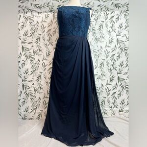 Elegant High Neck Lace Chiffon Bridesmaid WeddingGuest Evening Gown Sz XL NWT #7